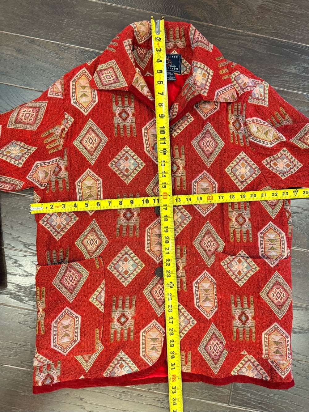 VTG The Limited Collection Tapestry Jacket Aztec Southwestern Red Boho Coat L - Picture 11 of 13